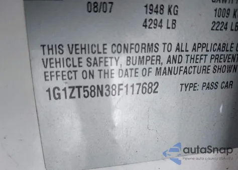 2008 Chevrolet Malibu Classic Lt из США, поврежденный, VIN 1G1ZT58N38F117682